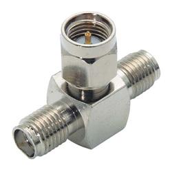 同轴线缆50欧姆T型适配器，SMA母头/公头/母头的图片