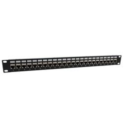 1.75"x19" (1U) 24 Port  Right Angle Category 6 Shielded Feed-Thru Coupler panel with Cable Manager的图片