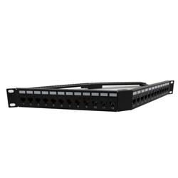 1.75"x19" (1U) 24 Port Category 6a Feed-Thru Coupler V-Panel with Cable Manager的图片