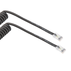 超五类以太网弹簧线组件，90度出线后连接RJ45-RJ45接头，使用UTP 26AWG绞合高柔性工业聚氨酯TPU电缆护套，黑色，长度为1到3英尺的图片