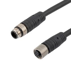 IP67防护等级8针A编码F/UTP屏蔽工业户外级双绞线M12线缆，M12公头/M12母头，FT2阻燃等级TPU护套，黑，0.5米的图片