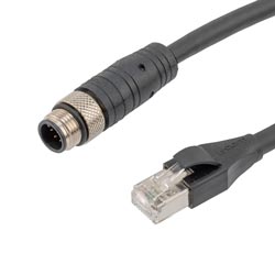 IP67防护等级8针A编码F/UTP屏蔽工业户外级双绞线M12线缆，M12公头/RJ45公头，FT2阻燃等级TPU护套，黑，0.5米的图片