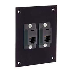 黑色通用子面板，带2个黑色卡扣安装耦合器，RJ11（6x4）直通型的图片
