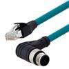 超5类M12 4针D编码SF/UTP工业级拖链线缆，直角M12公头/RJ45公头，10米的图片